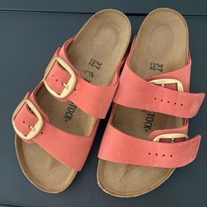 Big Buckle Mars Red Nubuck Leather Birkenstock Arizona 37 Regular Width New!